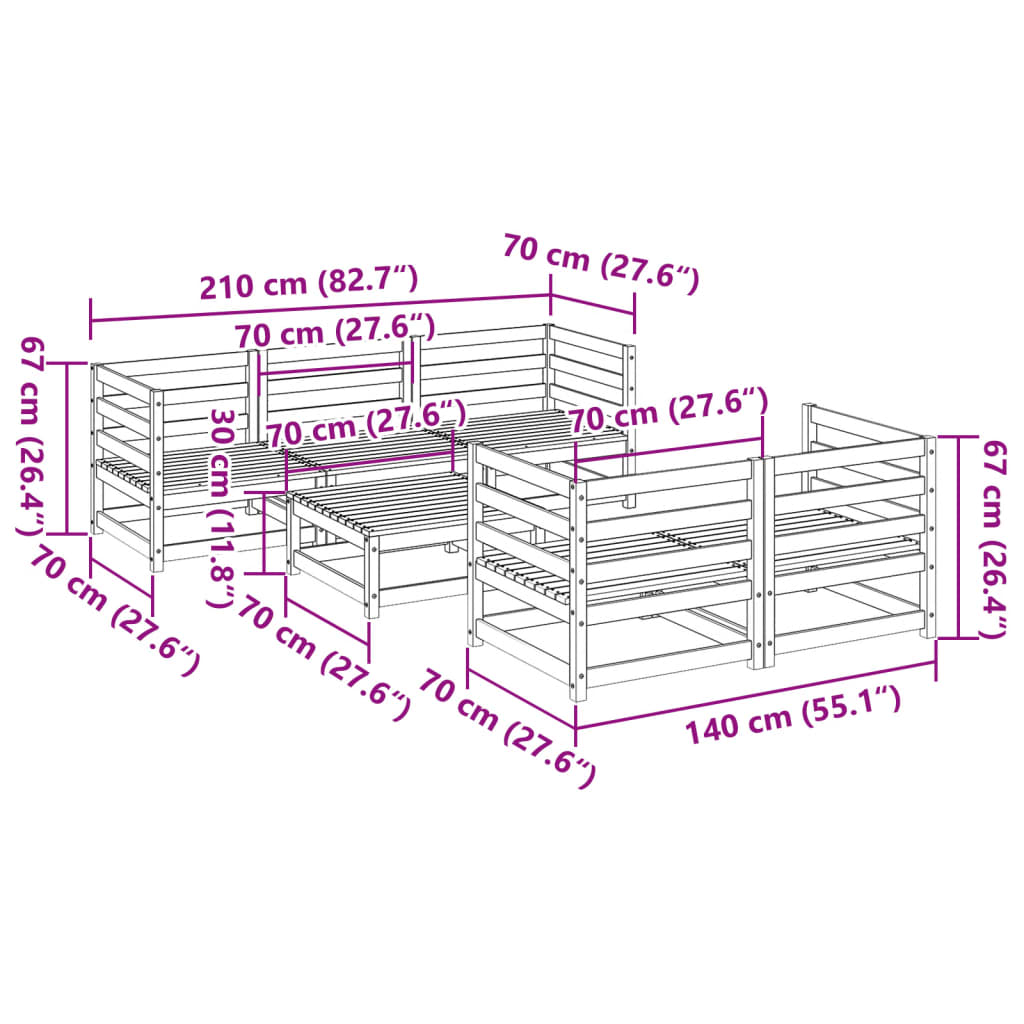 Set Divani da Giardino 6 pz in Legno Massello di Pino