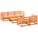 Set Divani da Giardino 6 pz Marrone Cera Legno Massello Pino