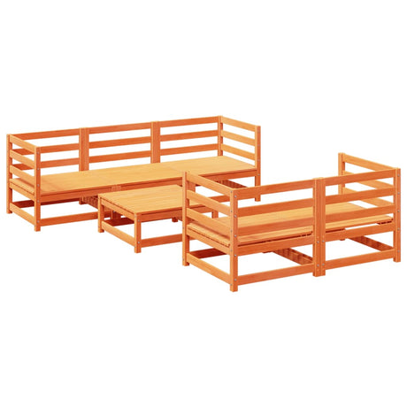 Set Divani da Giardino 6 pz Marrone Cera Legno Massello Pino