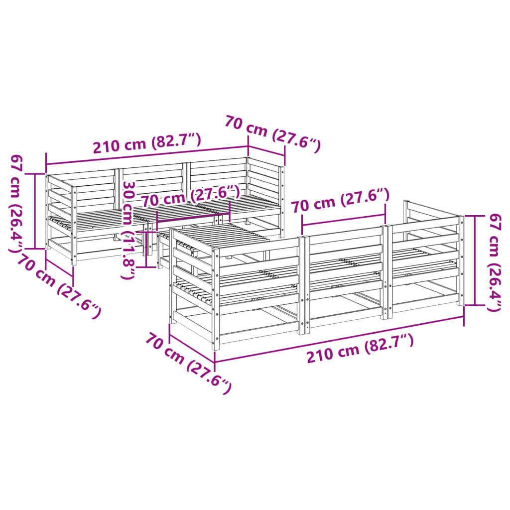 Set Divani da Giardino 7 pz in Legno Massello di Pino