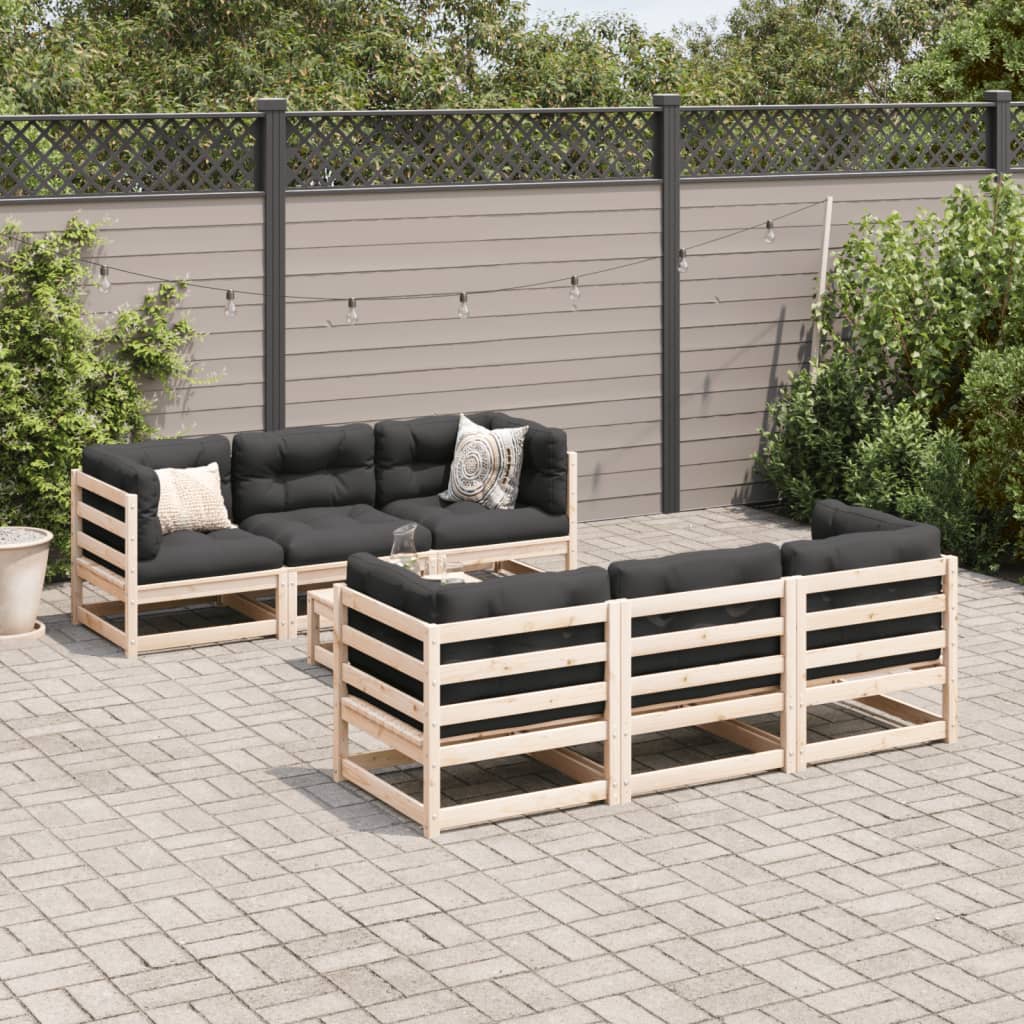 Set Divani da Giardino 7 pz con Cuscini Legno Massello di Pino