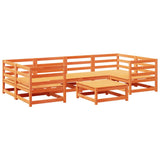 Set Divani da Giardino 7 pz Marrone Cera Legno Massello Pino