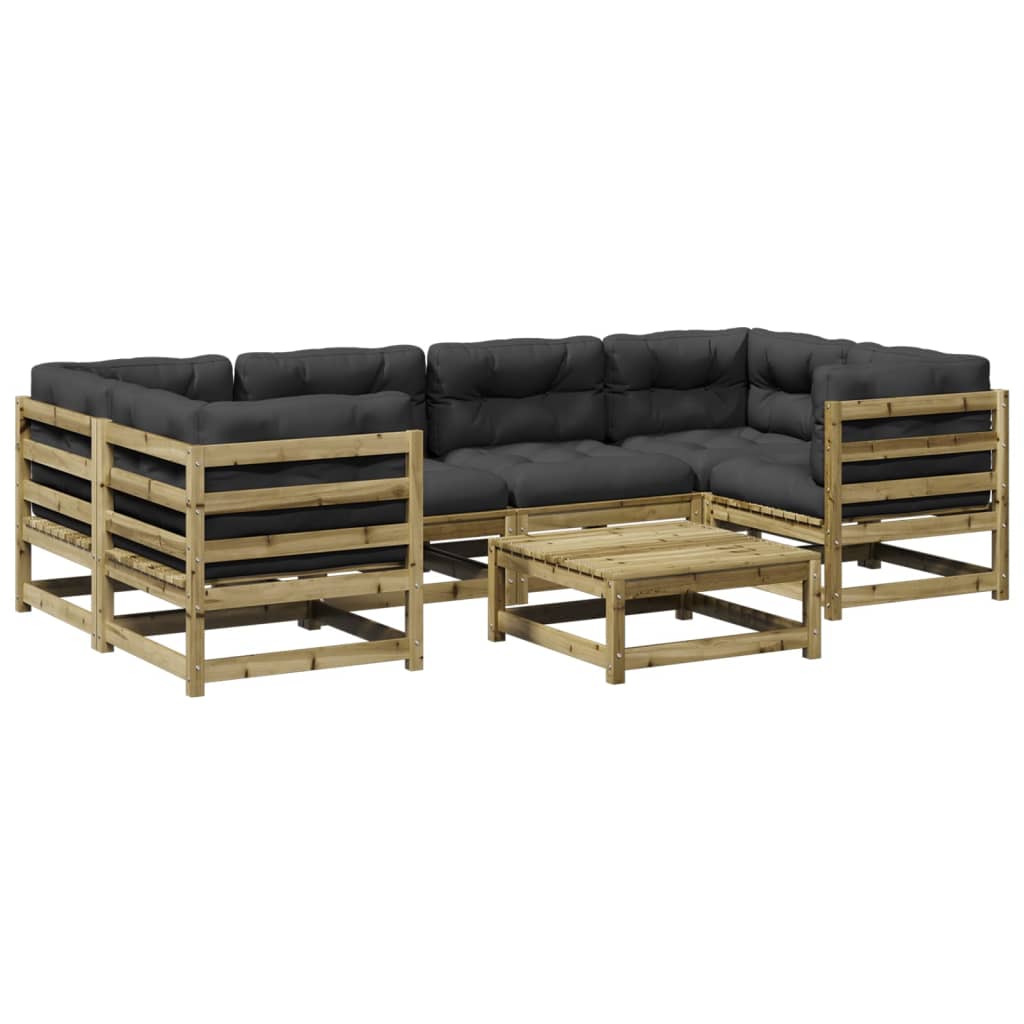 Set Divani da Giardino 7pz con Cuscini Legno Impregnato di Pino