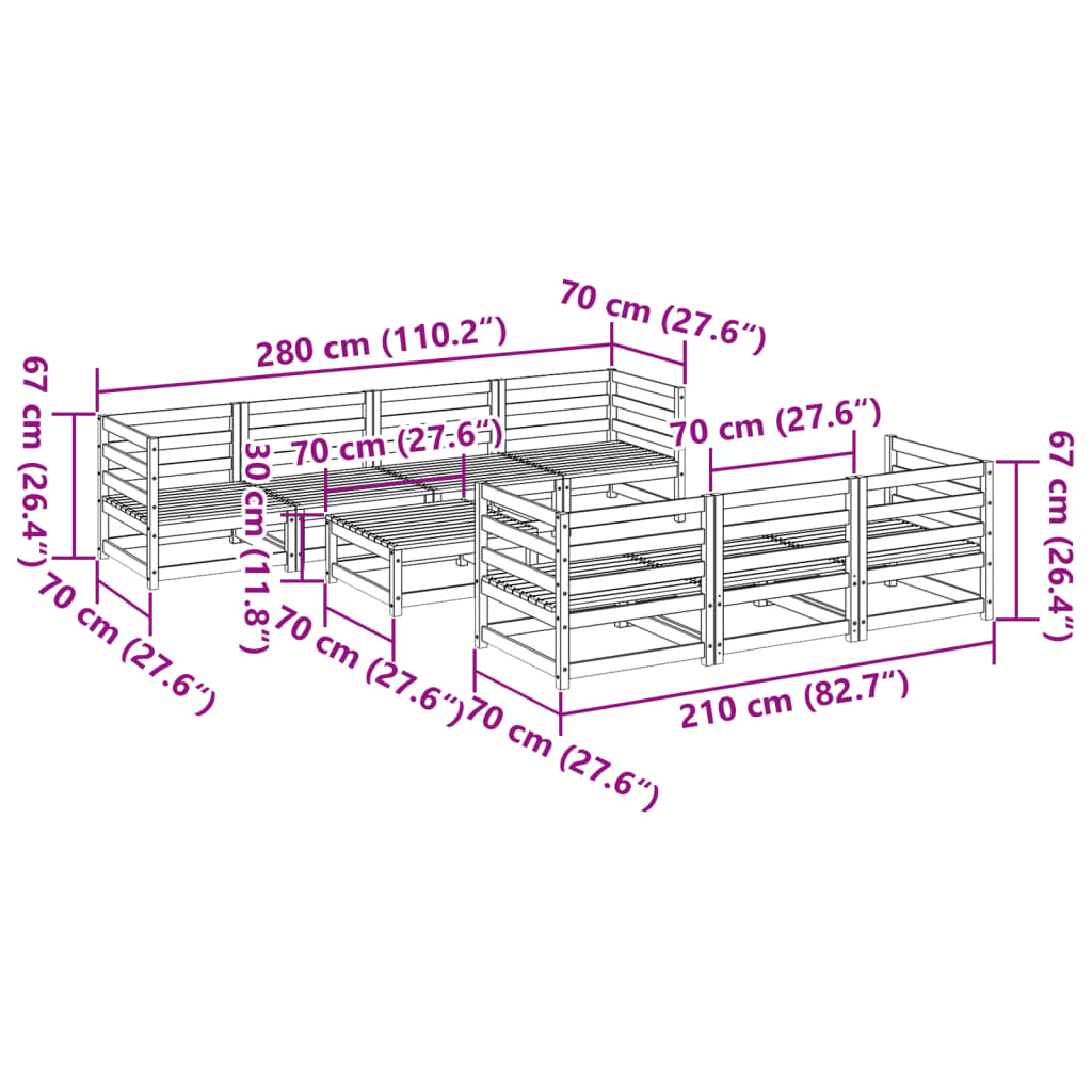 Set Divani da Giardino 8 pz Marrone Cera Legno Massello Pino