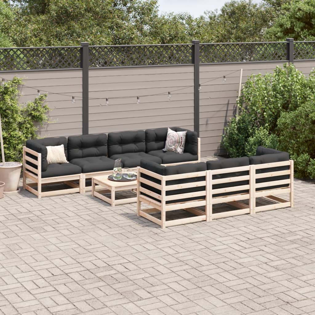 Set Divani da Giardino 8 pz con Cuscini Legno Massello di Pino