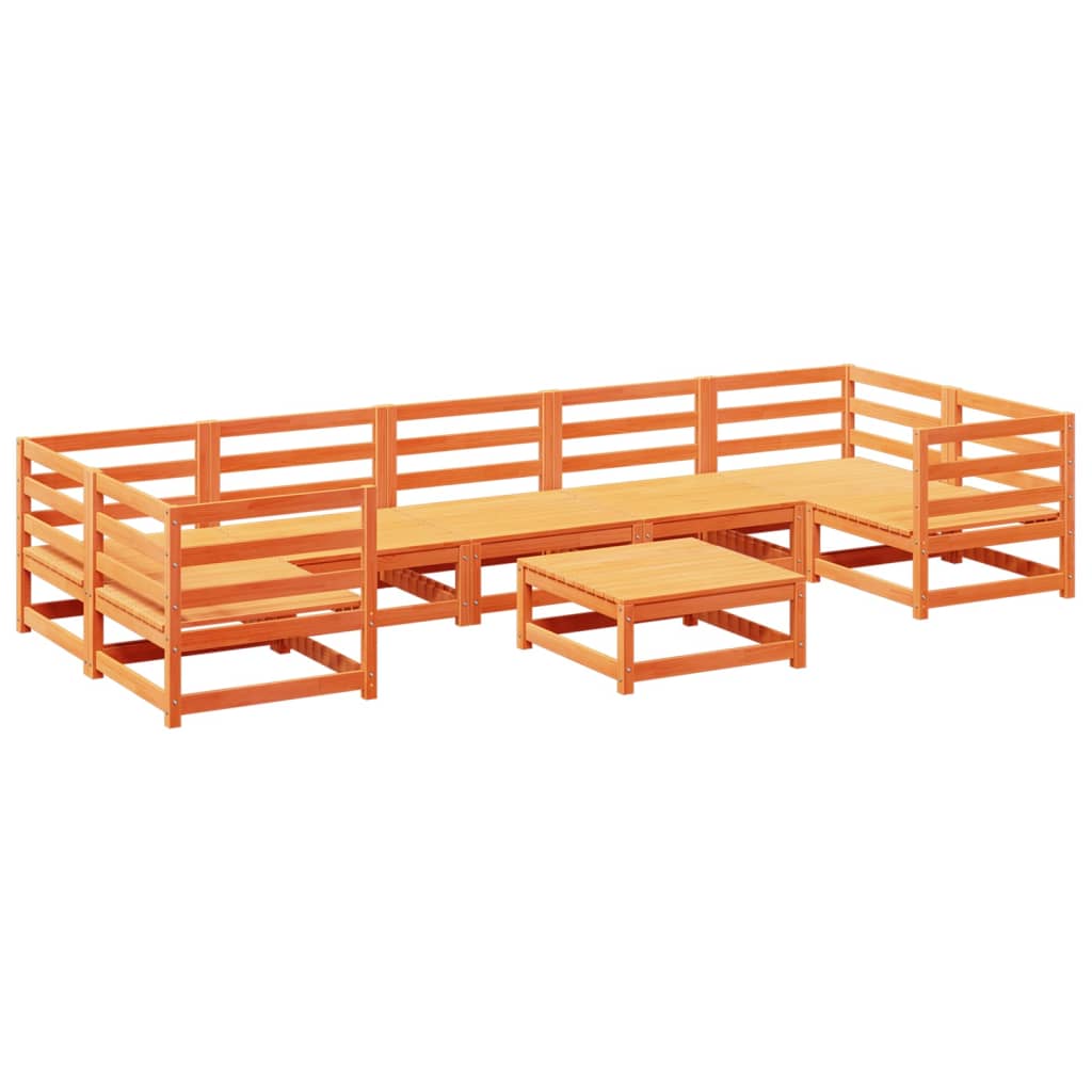 Set Divani da Giardino 8 pz Marrone Cera Legno Massello Pino