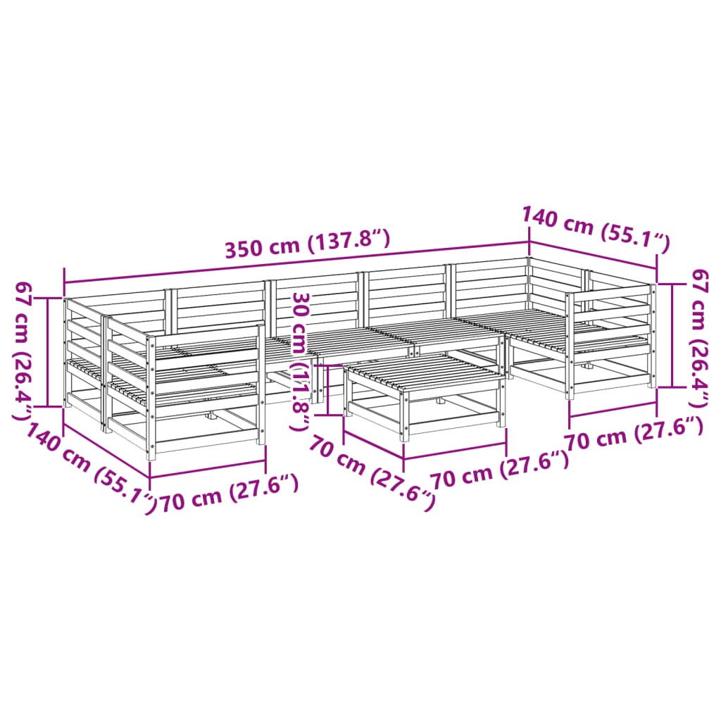 Set Divani da Giardino 8 pz Marrone Cera Legno Massello Pino