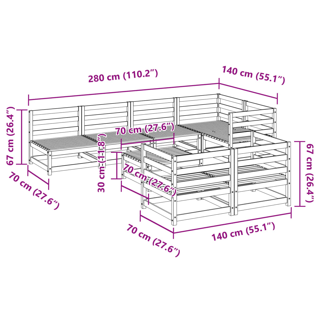 Set Divani da Giardino 8 pz in Legno Massello di Pino