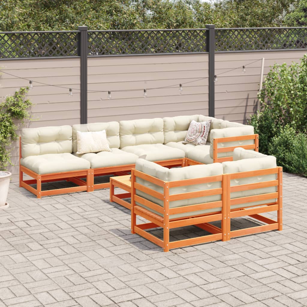 Set Divani da Giardino 8 pz Marrone Cera Legno Massello Pino