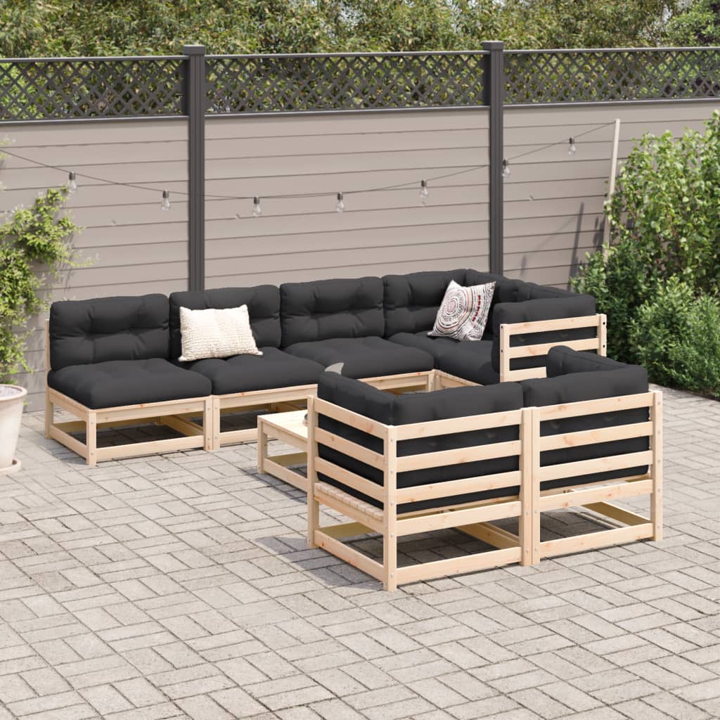 Set Divani da Giardino 8 pz con Cuscini Legno Massello di Pino