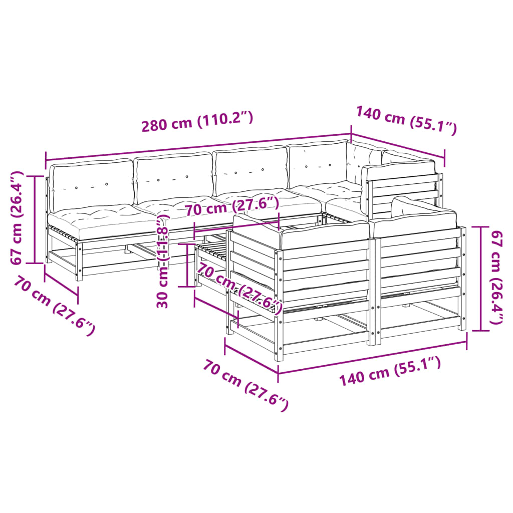 Set Divani da Giardino 8 pz con Cuscini Legno Massello di Pino