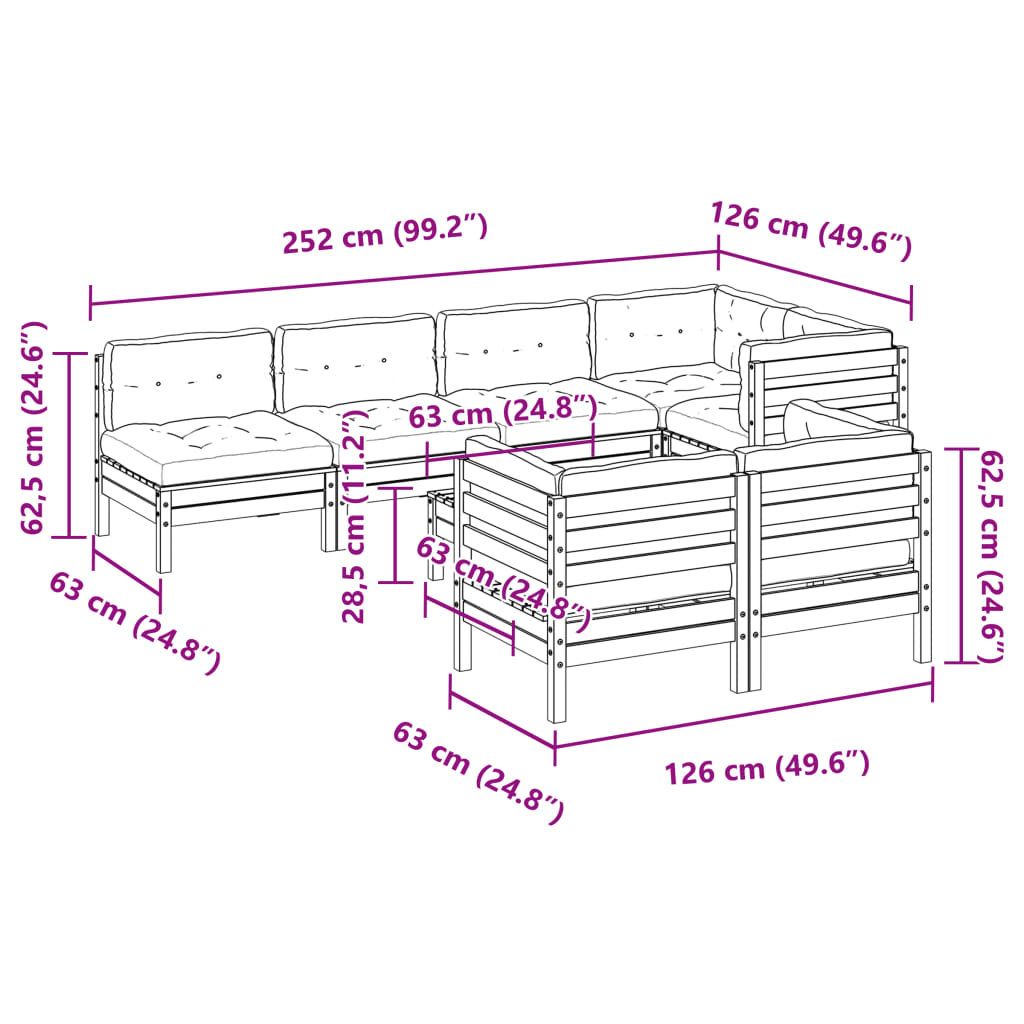 Set Divani Giardino 8 pz con Cuscini Marrone Cera Massello Pino