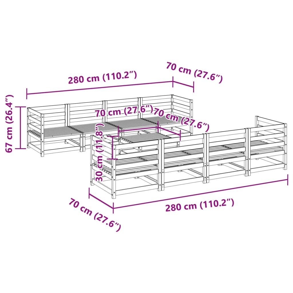 Set Divani da Giardino 9 pz in Legno Massello Abete Douglas