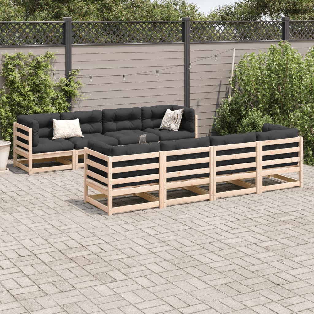 Set Divani da Giardino 9 pz con Cuscini Legno Massello di Pino