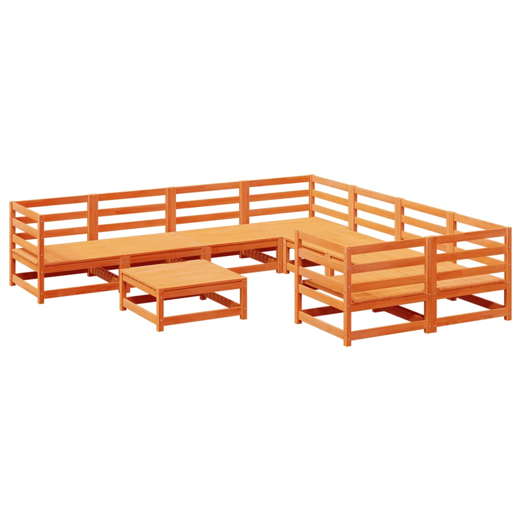 Set Divani da Giardino 9 pz Marrone Cera Legno Massello Pino