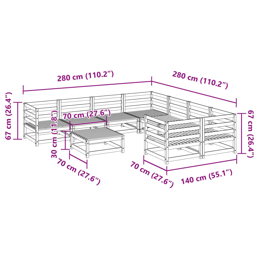 Set Divani da Giardino 9 pz in Legno Impregnato di Pino