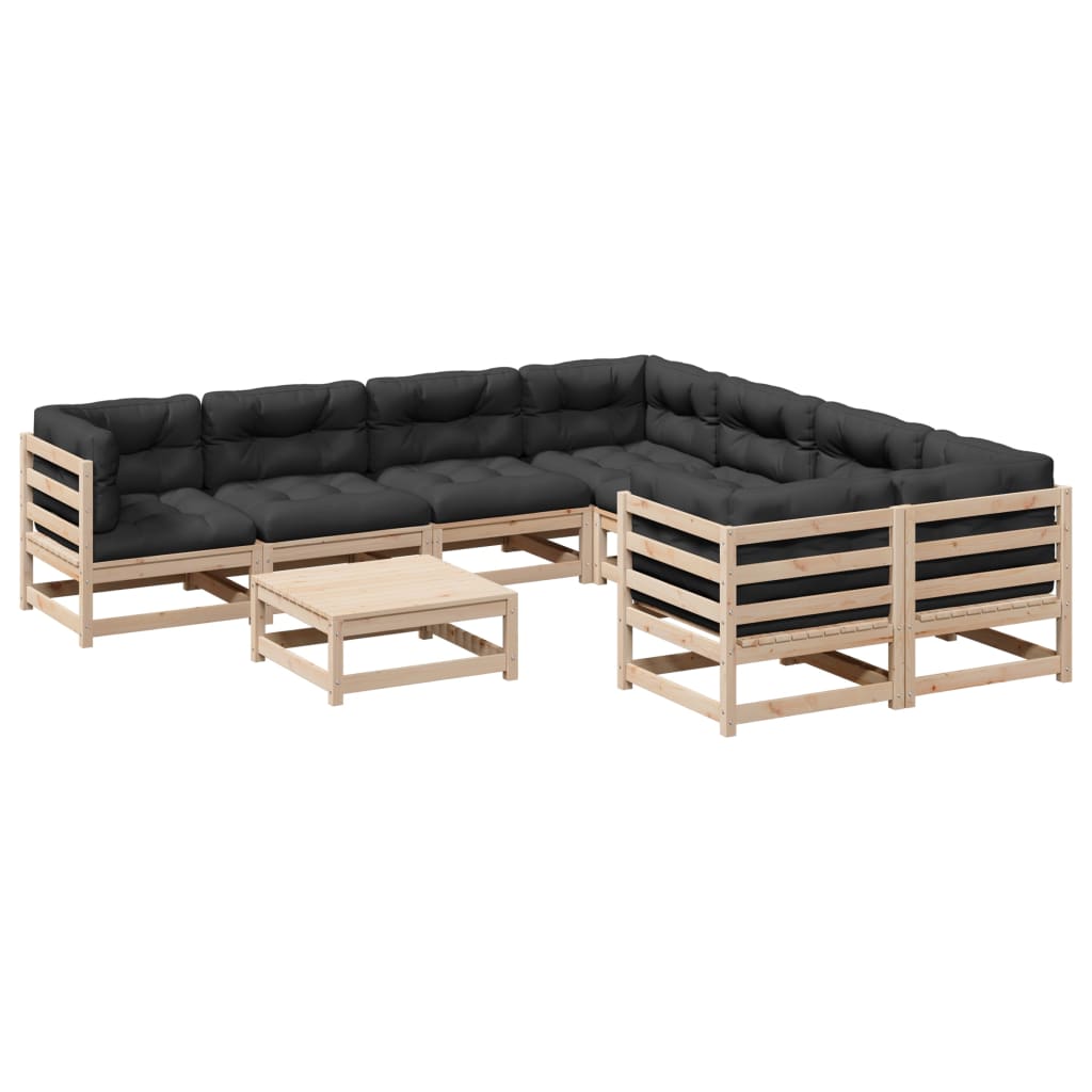 Set Divani da Giardino 9 pz con Cuscini Legno Massello di Pino