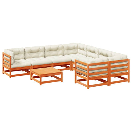 Set Divani Giardino 9 pz con Cuscini Marrone Cera Massello Pino