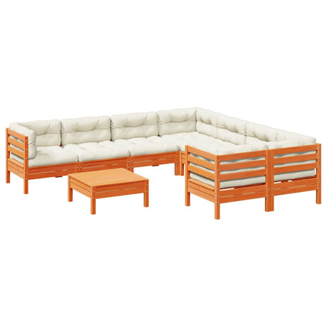 Set Divani Giardino 9 pz con Cuscini Marrone Cera Massello Pino