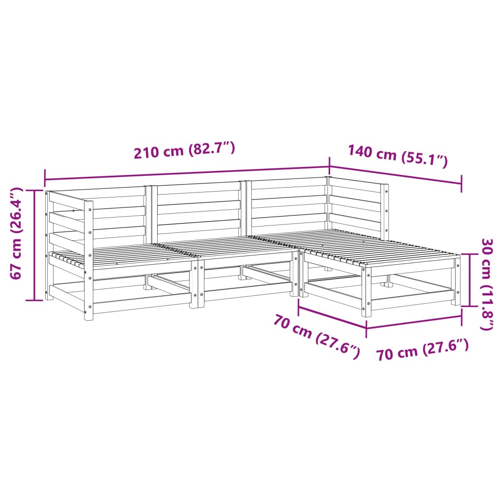 Set Divani da Giardino 4 pz in Legno Massello di Pino