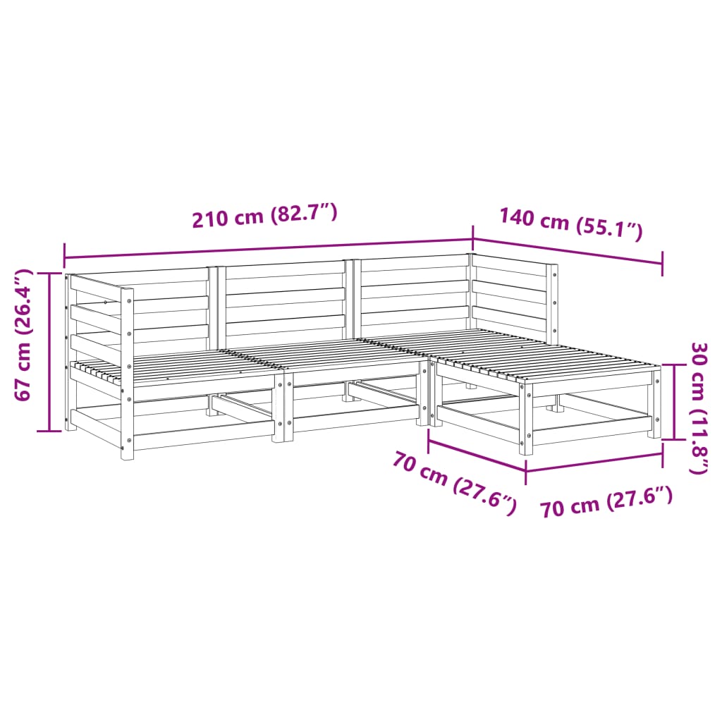 Set Divani da Giardino 4 pz in Legno Massello Abete Douglas