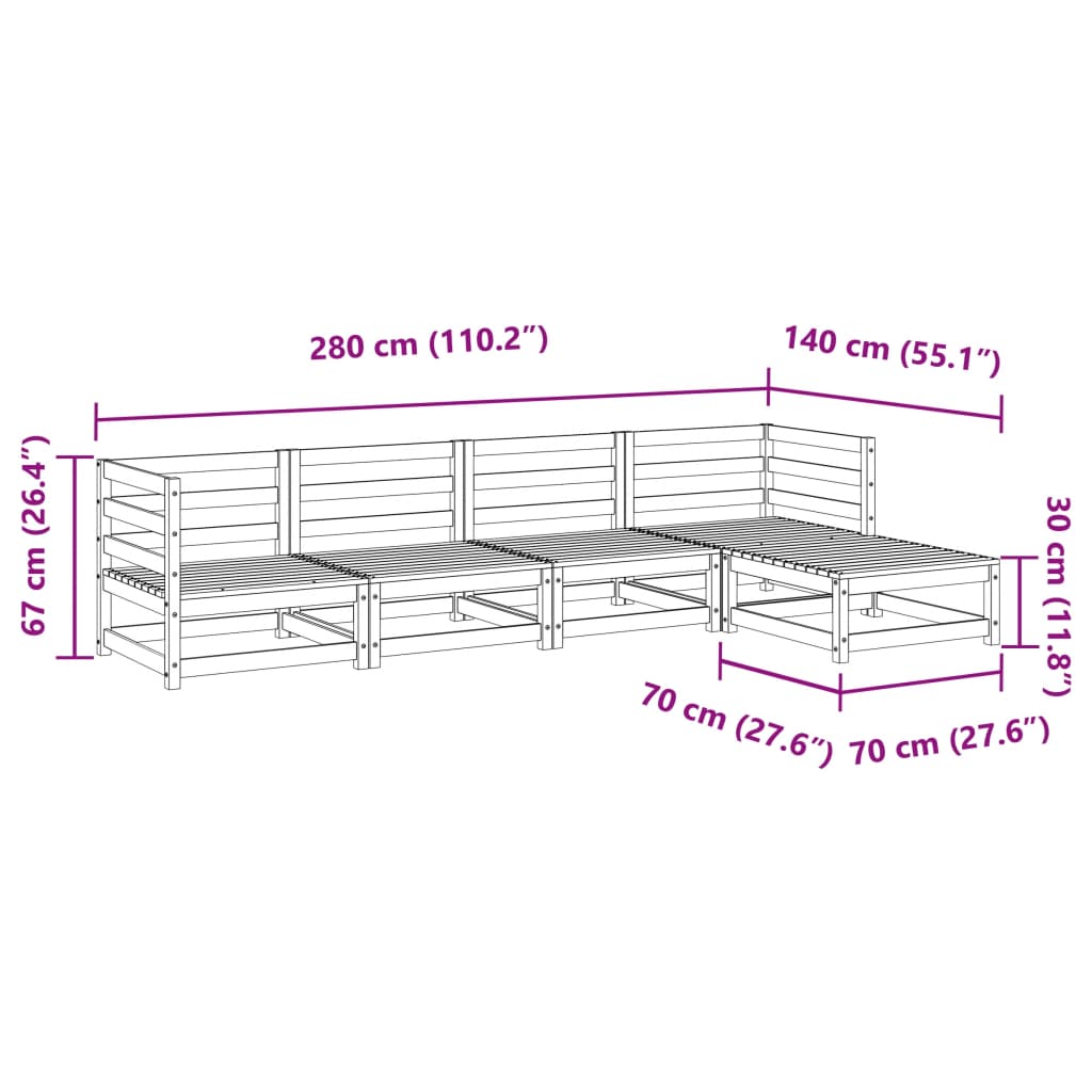 Set Salotto da Giardino 5 pz Bianco in Legno Massello di Pino