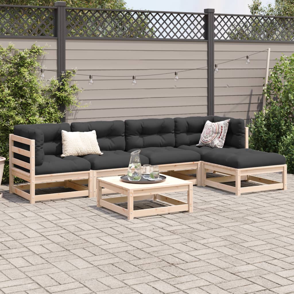 Set Divani da Giardino 6 pz in Legno Massello di Pino