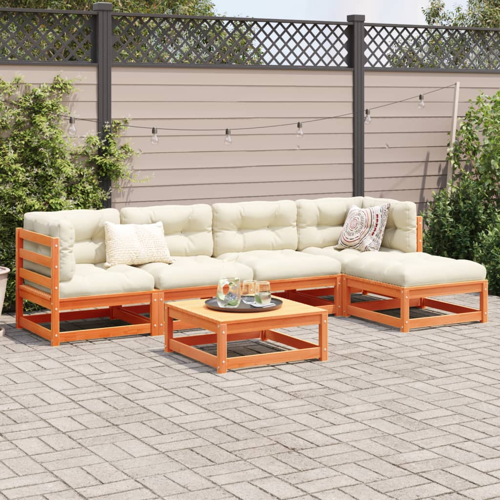 Set Divani da Giardino 6 pz Marrone Cera Legno Massello Pino