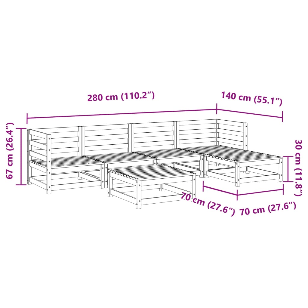 Set Divani da Giardino 6 pz in Legno Impregnato di Pino