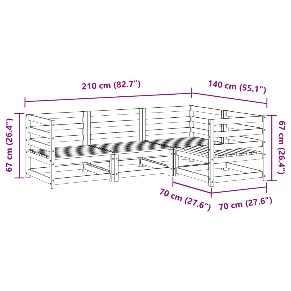 Set Divani da Giardino 4 pz in Legno Massello di Pino