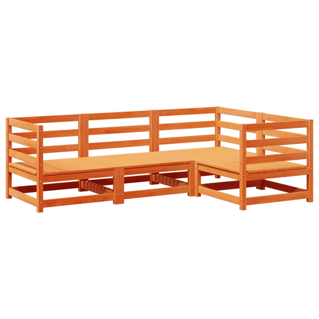 Set Divani da Giardino 4 pz Marrone Cera Legno Massello di Pino