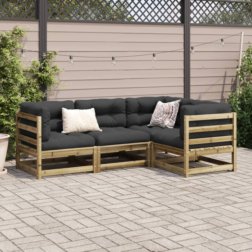 Set Divani da Giardino 4pz con Cuscini Legno Impregnato di Pino