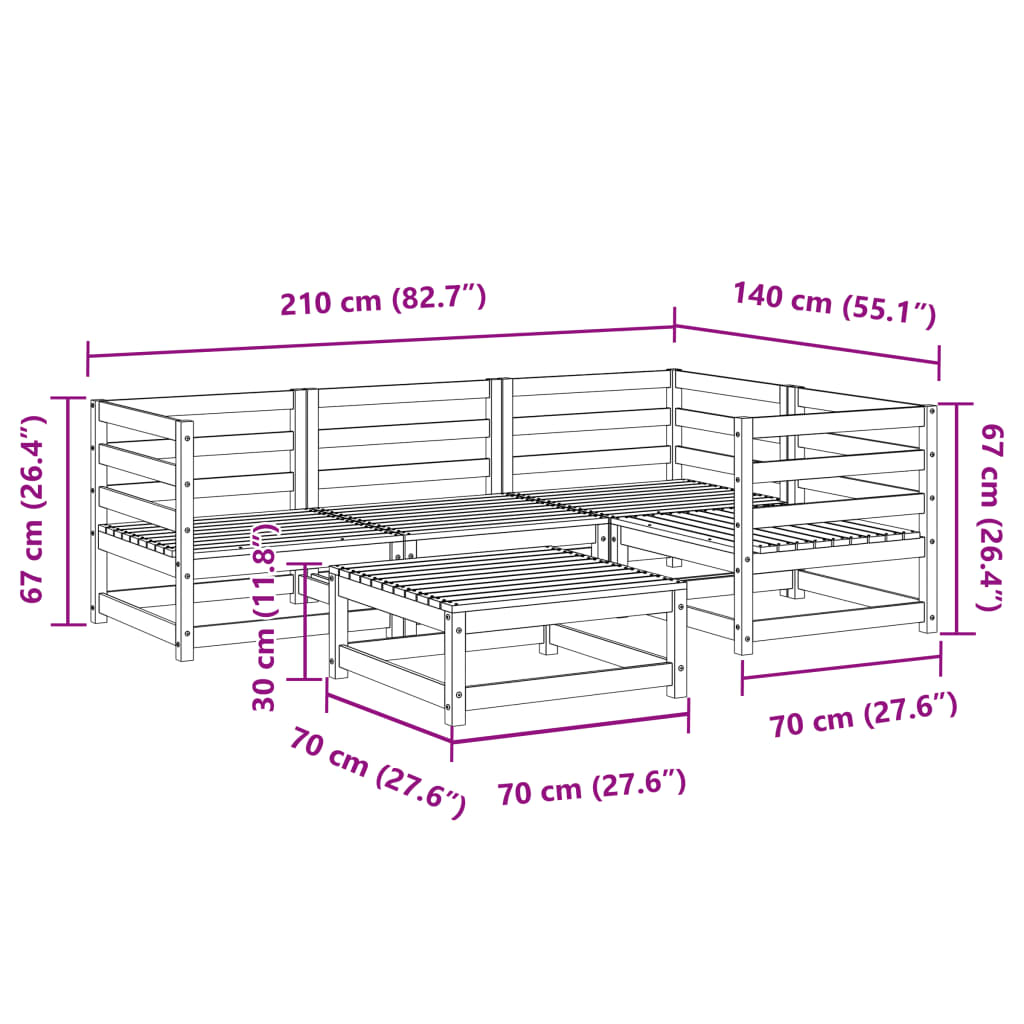 Set Divani da Giardino 5 pz in Legno Massello di Pino