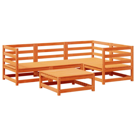 Set Divani da Giardino 5 pz Marrone Cera Legno Massello Pino