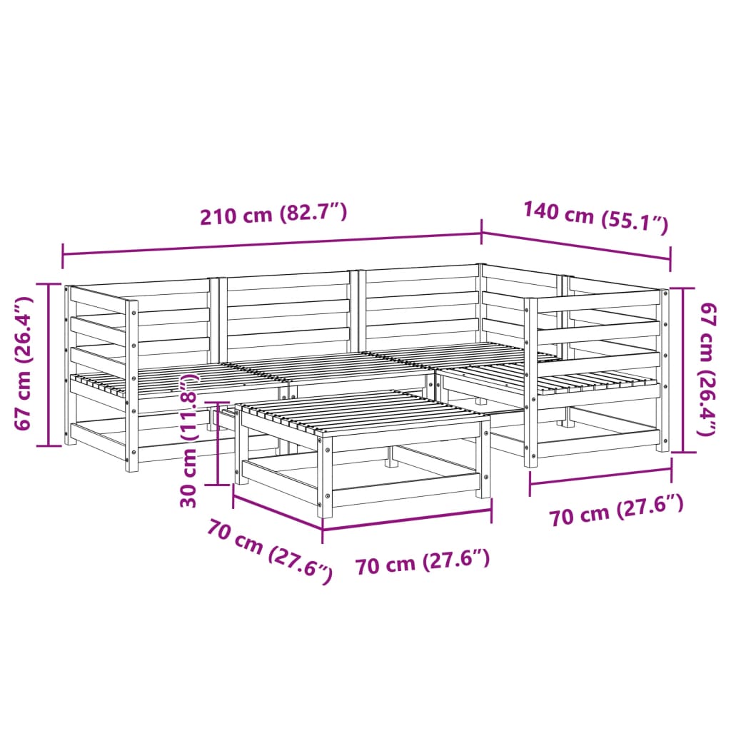 Set Divani da Giardino 5 pz in Legno Massello Abete Douglas