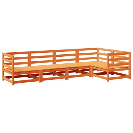 Set Divani da Giardino 5 pz Marrone Cera Legno Massello Pino