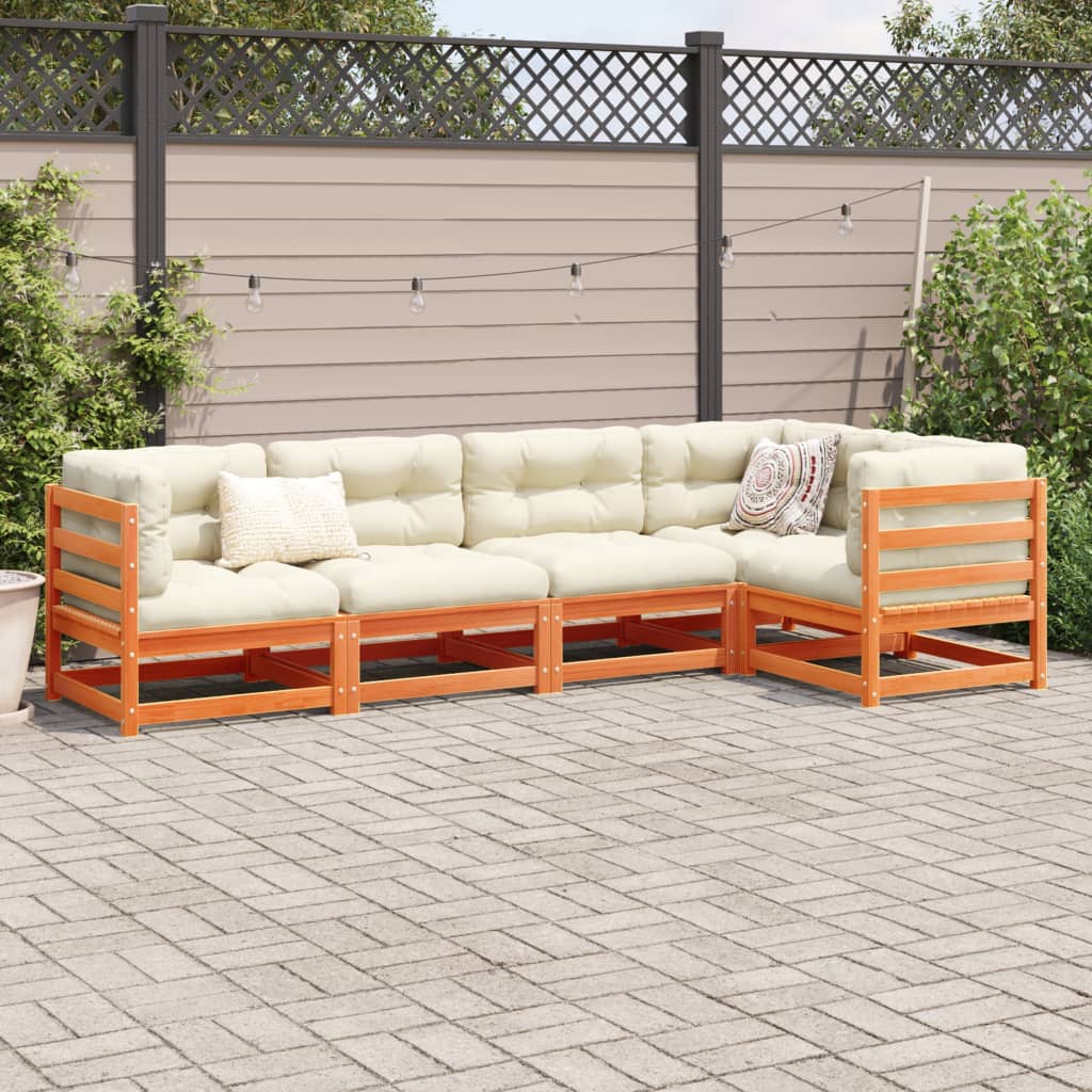 Set Divani da Giardino 5 pz Marrone Cera Legno Massello Pino