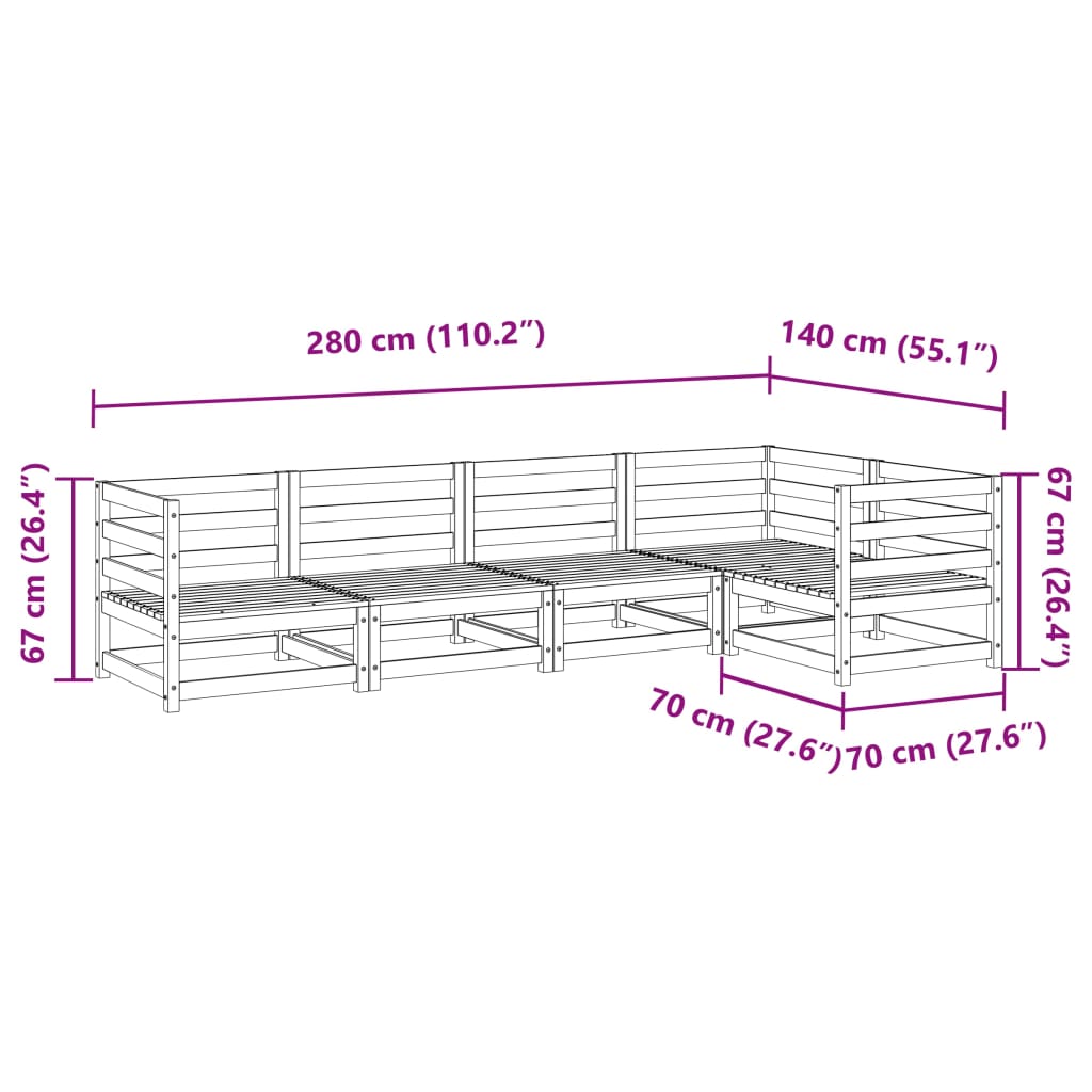 Set Divani da Giardino 5 pz Marrone Cera Legno Massello Pino