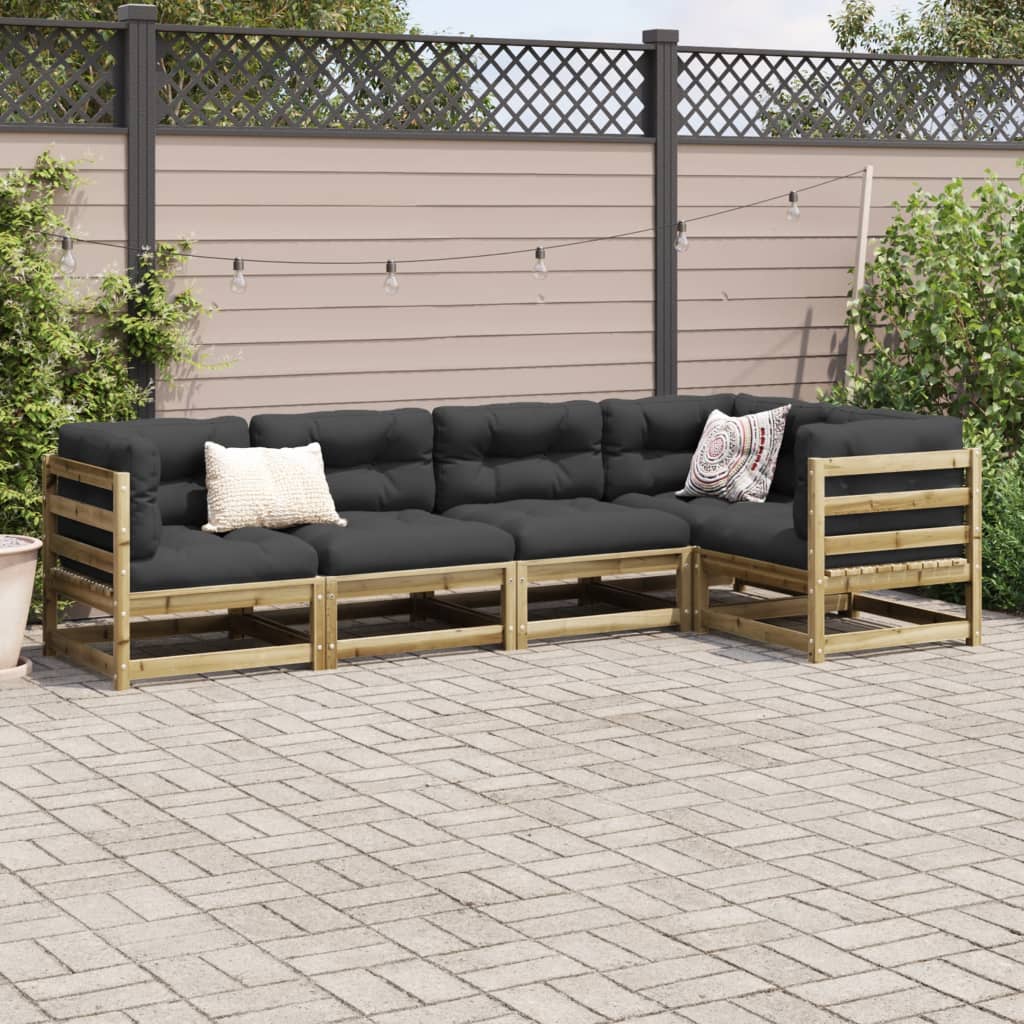 Set Divani da Giardino 5pz con Cuscini Legno Impregnato di Pino