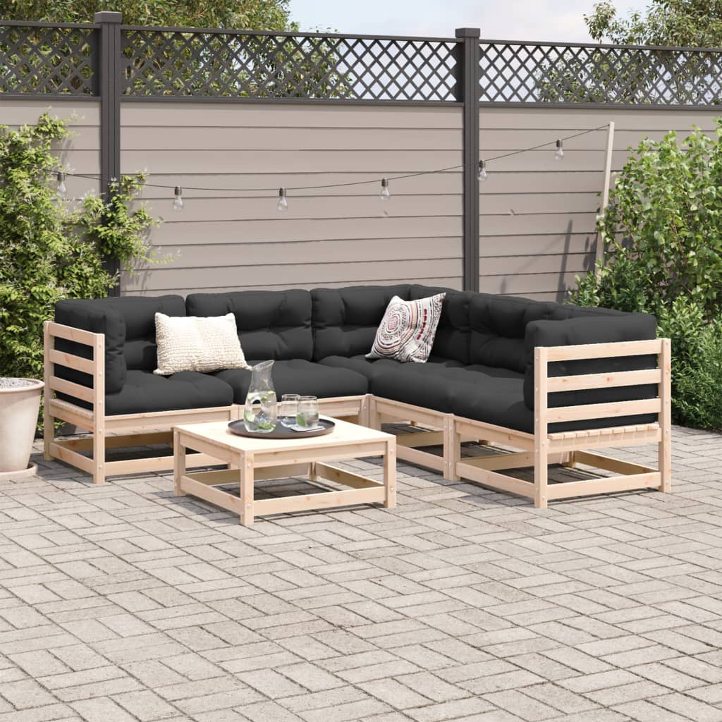 Set Divani da Giardino 6 pz in Legno Massello di Pino