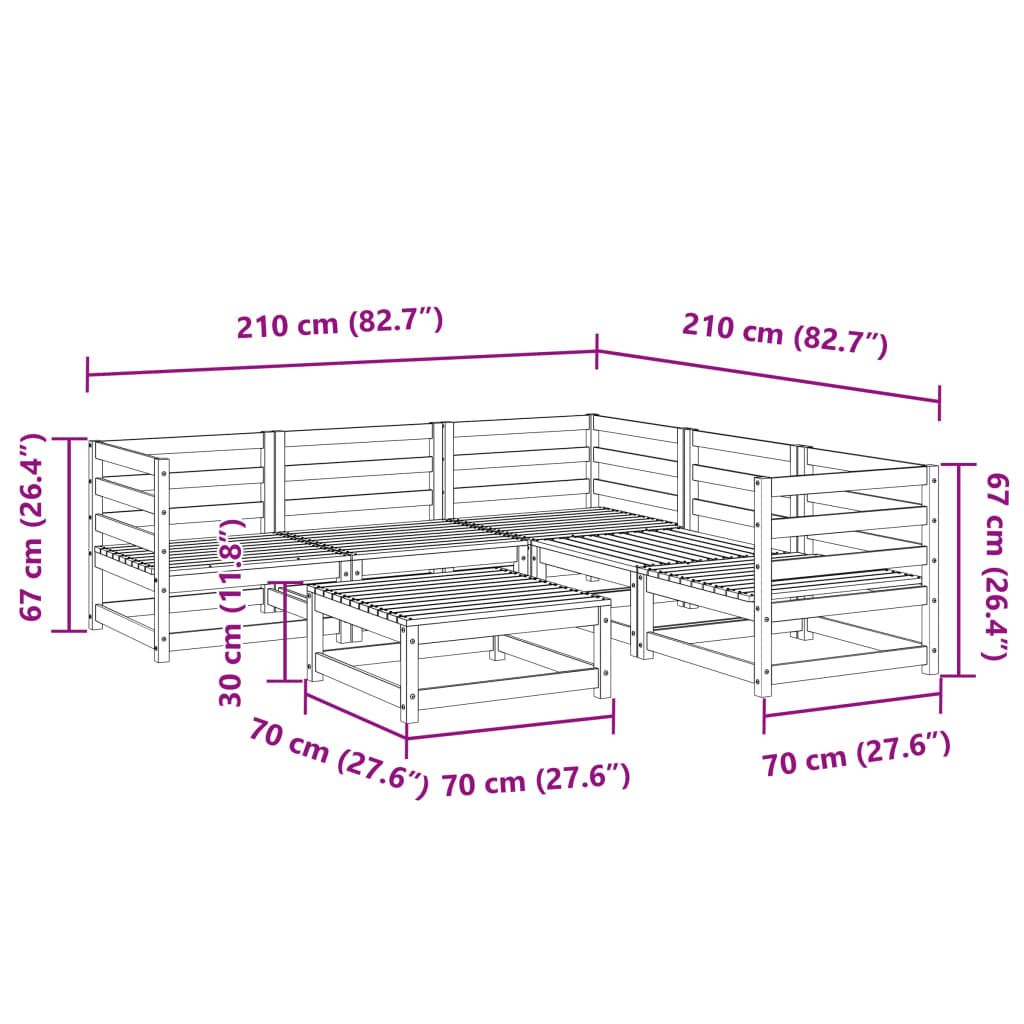 Set Divani da Giardino 6 pz in Legno Massello di Pino