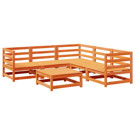 Set Divani da Giardino 6 pz Marrone Cera Legno Massello Pino