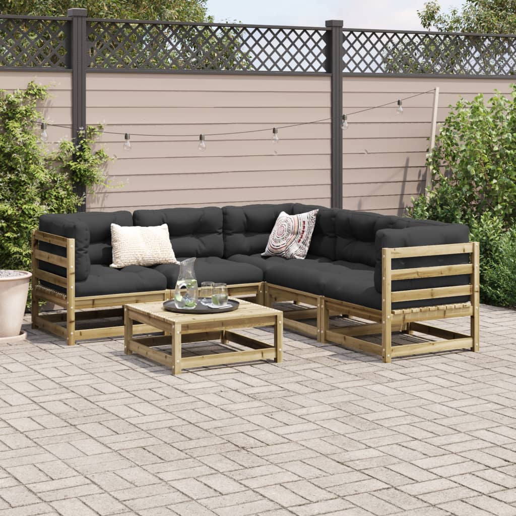 Set Divani da Giardino 6pz con Cuscini Legno Impregnato di Pino