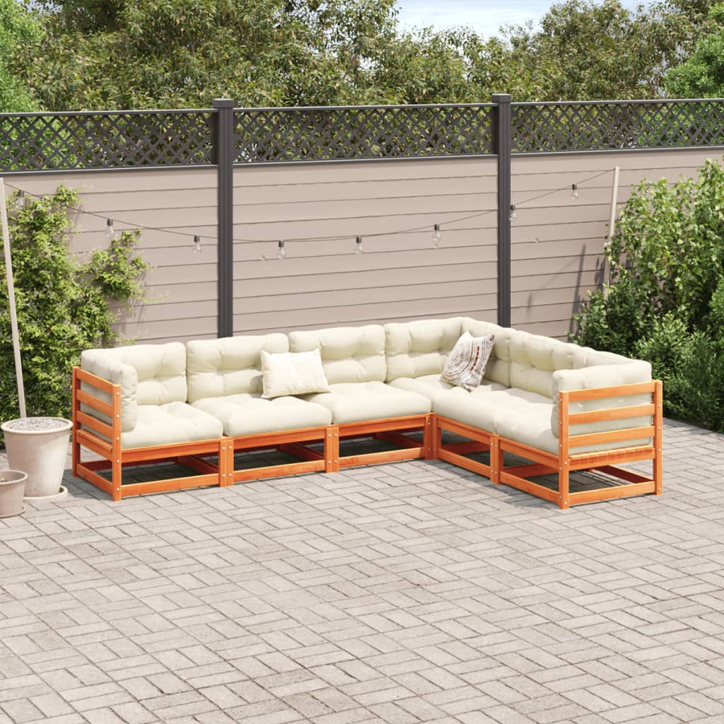 Set Divani da Giardino 6 pz Marrone Cera Legno Massello Pino