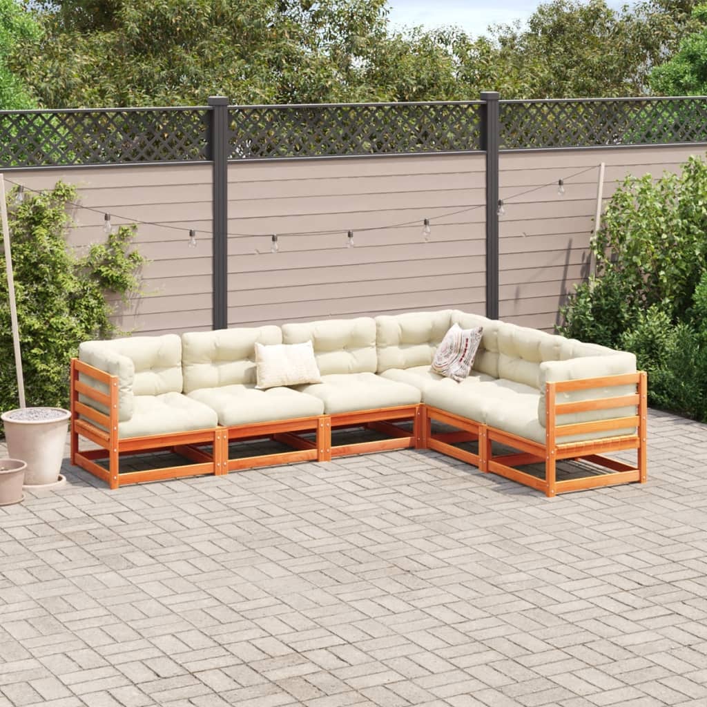 Set Divani Giardino 6pz con Cuscini Marrone Cera Massello Pino