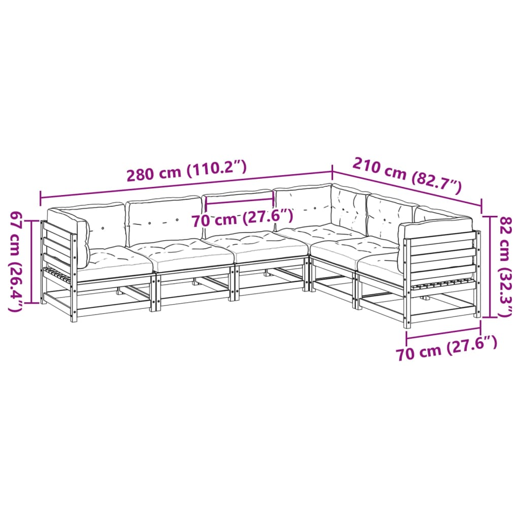 Set Divani Giardino 6pz con Cuscini Marrone Cera Massello Pino