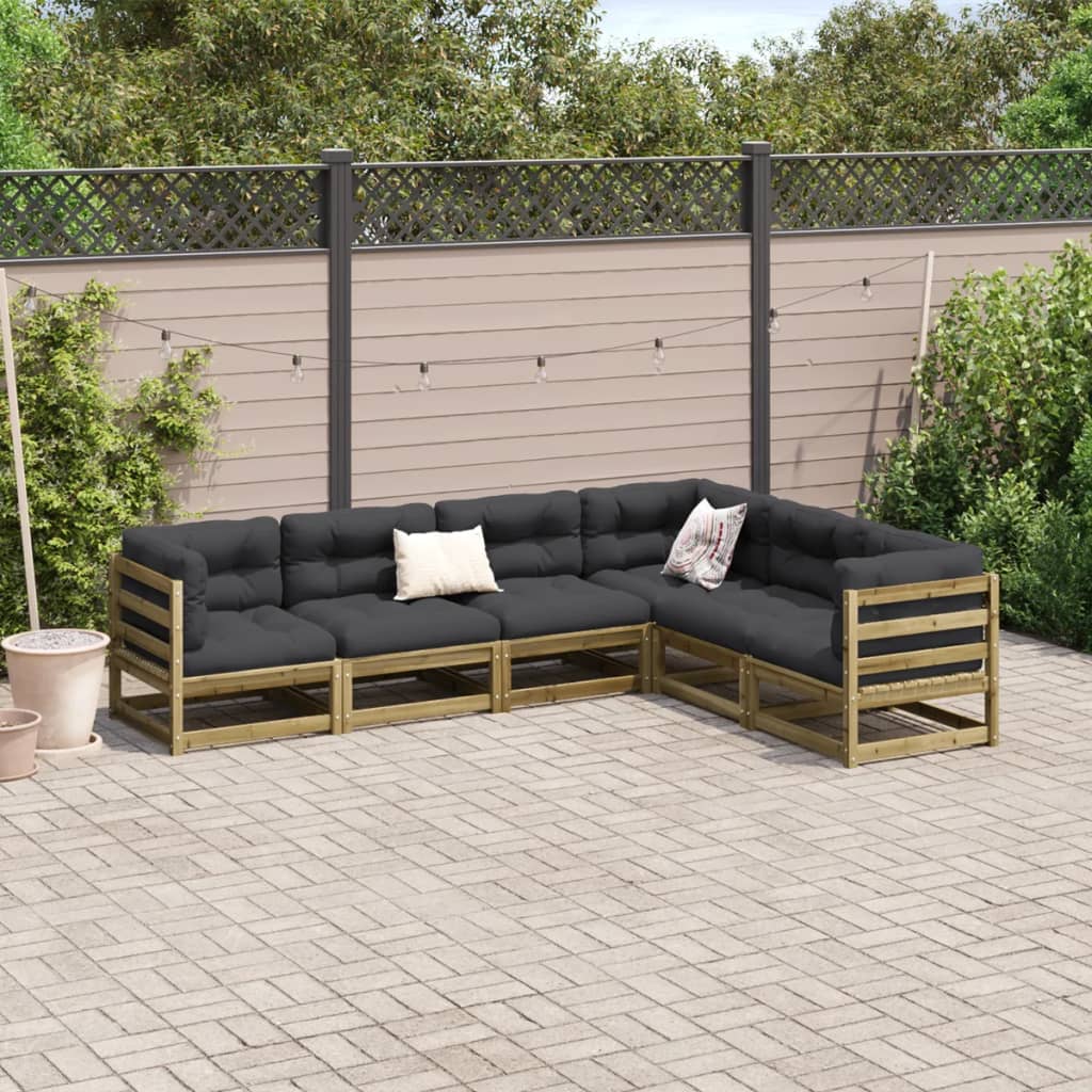 Set Divani da Giardino 6pz con Cuscini Legno Impregnato di Pino