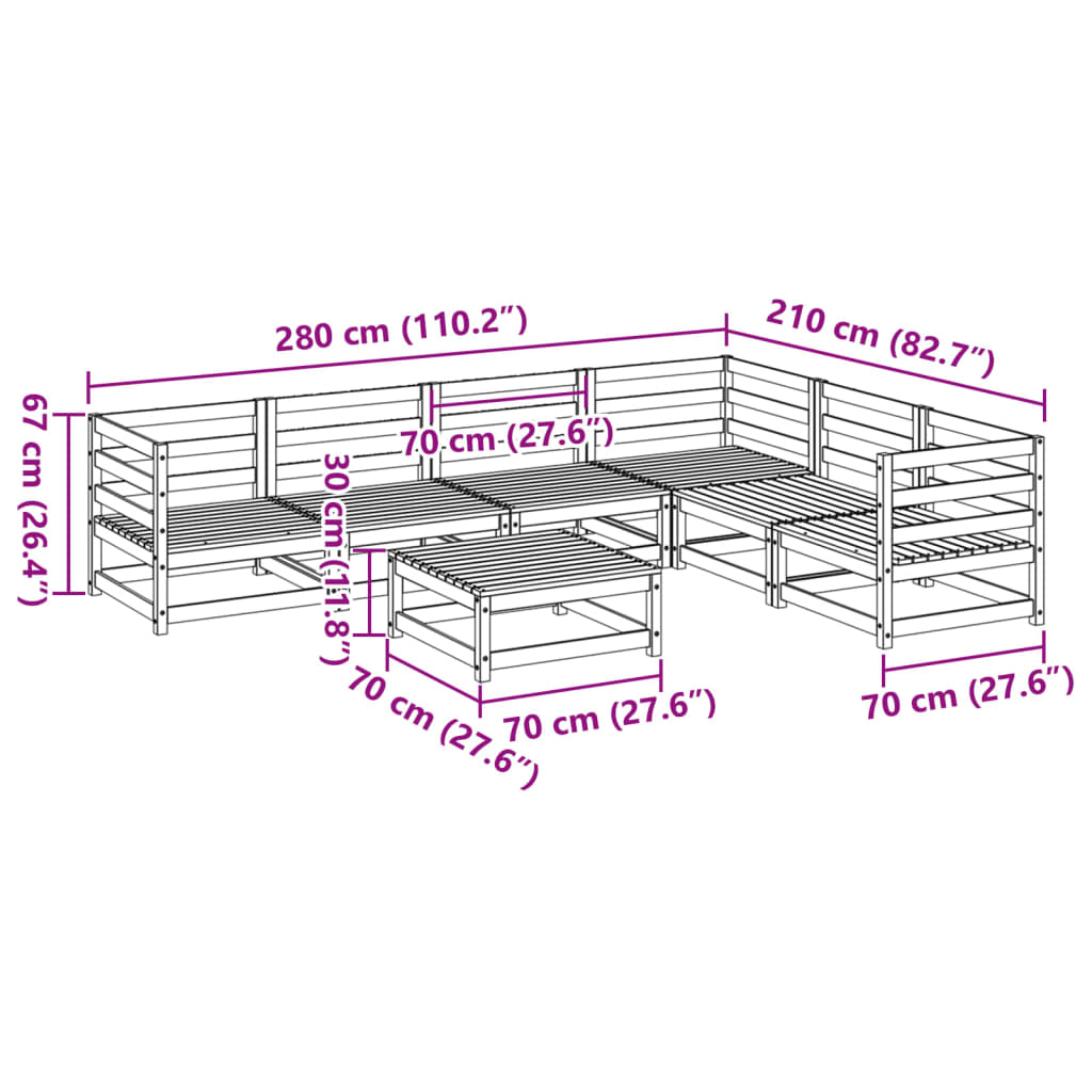 Set Divani da Giardino 7 pz in Legno Massello di Pino