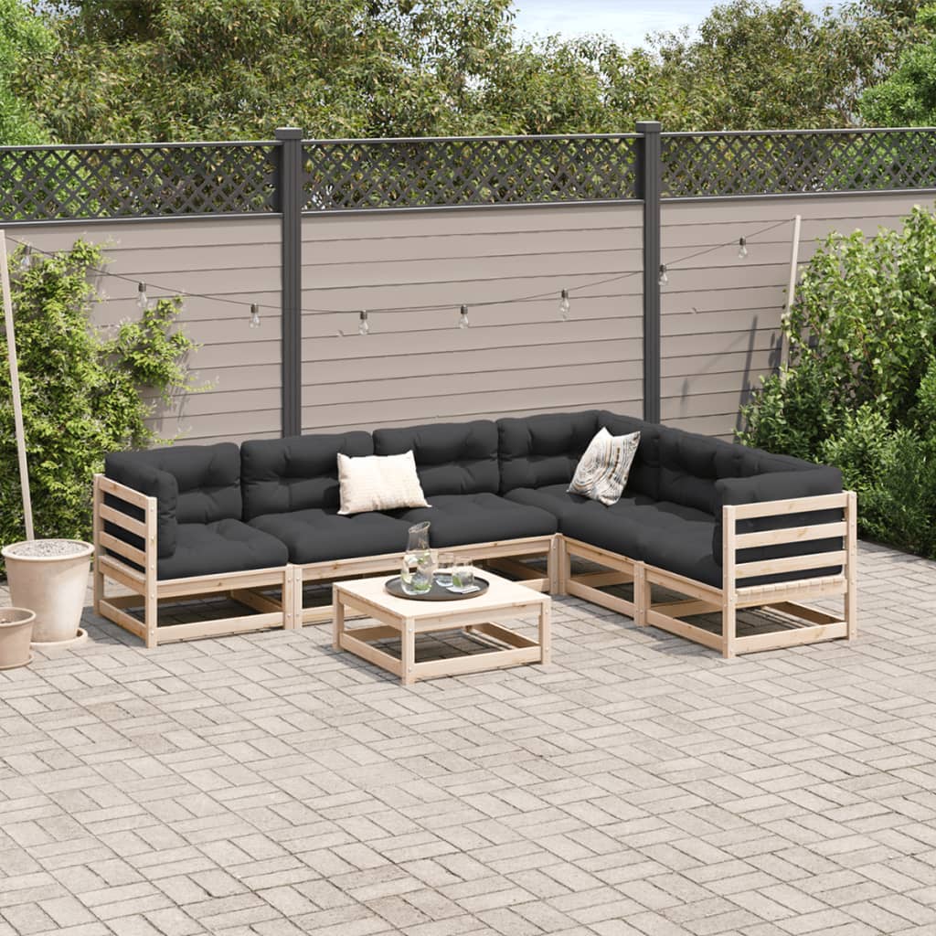 Set Divani da Giardino 7 pz con Cuscini Legno Massello di Pino