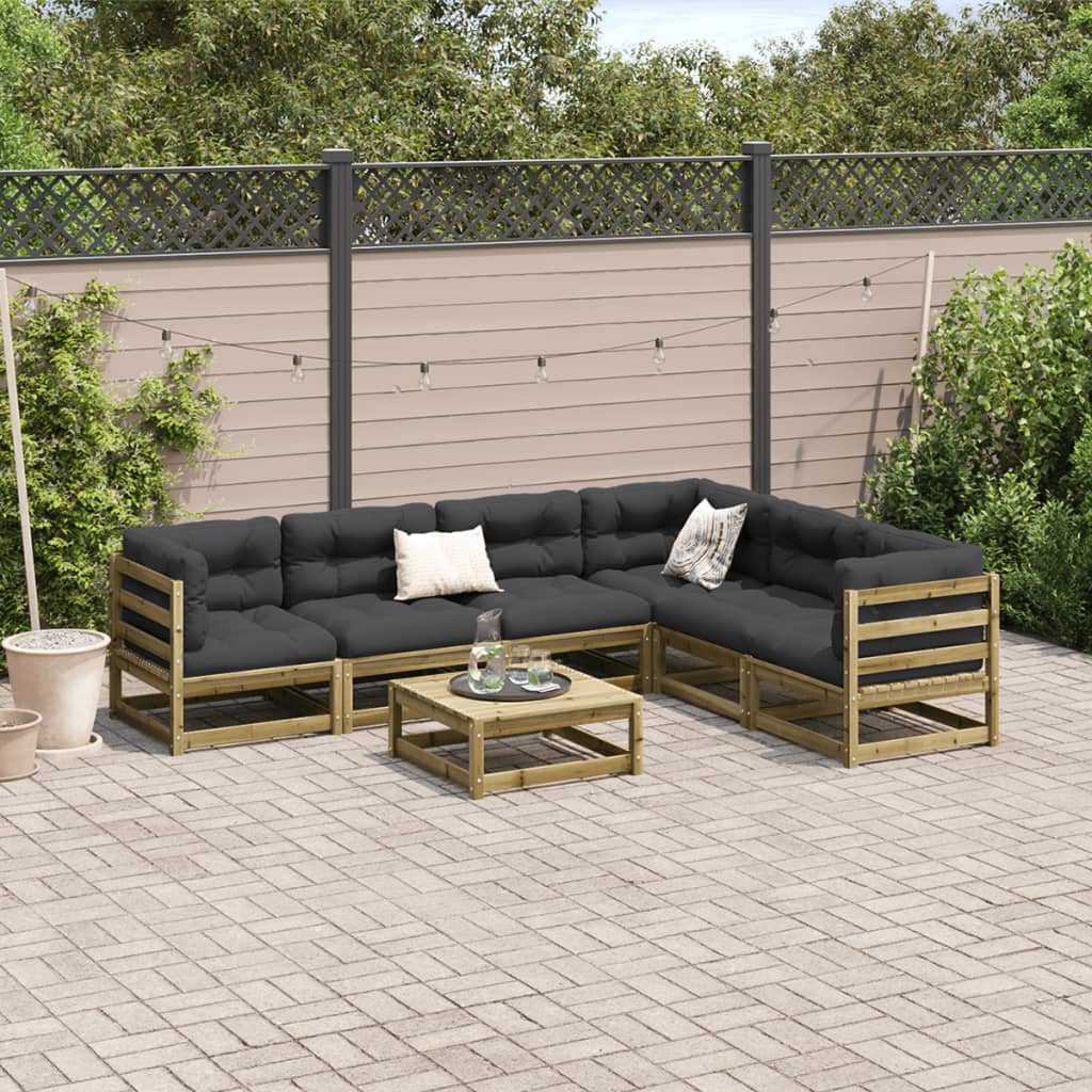 Set Divani da Giardino 7pz con Cuscini Legno Impregnato di Pino